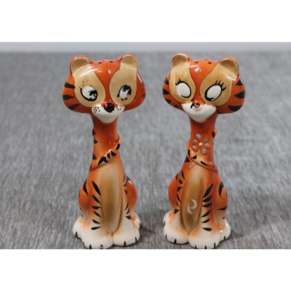 Vintage Salt and Pepper Shakers Anthropomorphic Tiger‎ Japan Ceramic Jungle Cats